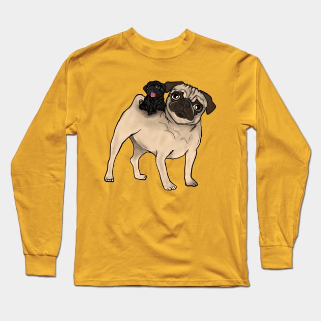 Puggyback Pals (reversed colors) Long Sleeve T-Shirt by FivePugs